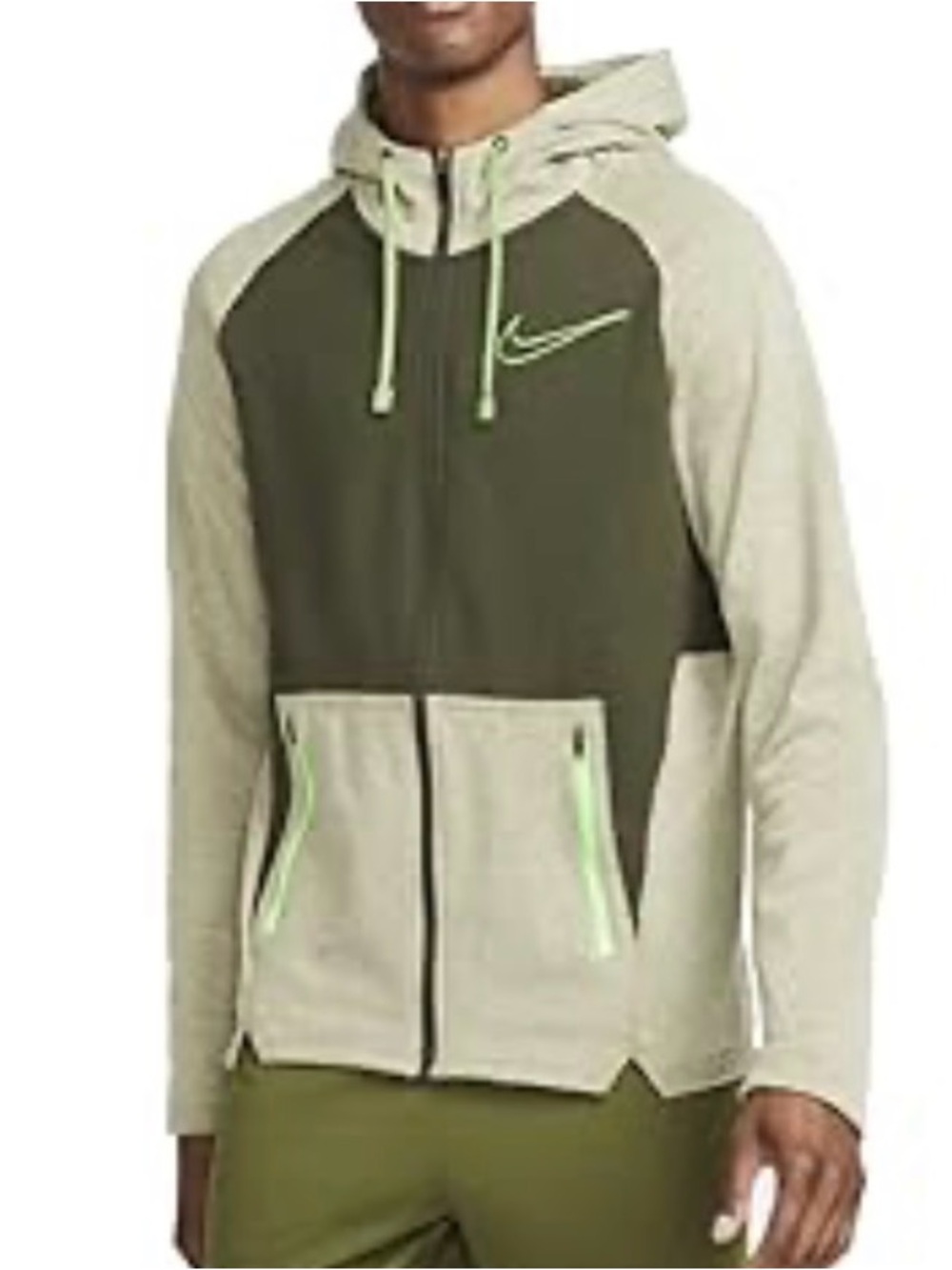 Nike Men’s Olive Green and Light Beige Hooded Jacket